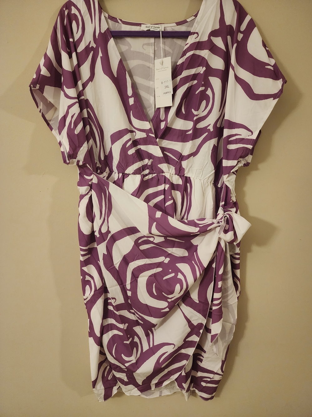 Purple Floral-Print Wrap Midi Dress